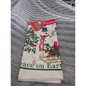 Christmas House Snowman Kitchen Towel Peace on Earth Holiday Decor 15x25 NEW